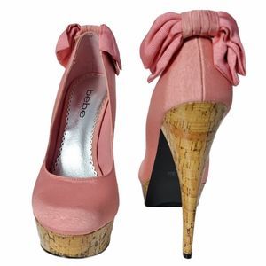 Bebe pink platforms with cork heels